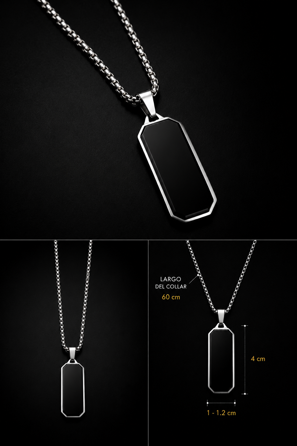 Collar Placa Negra para Hombre – Acero Inoxidable