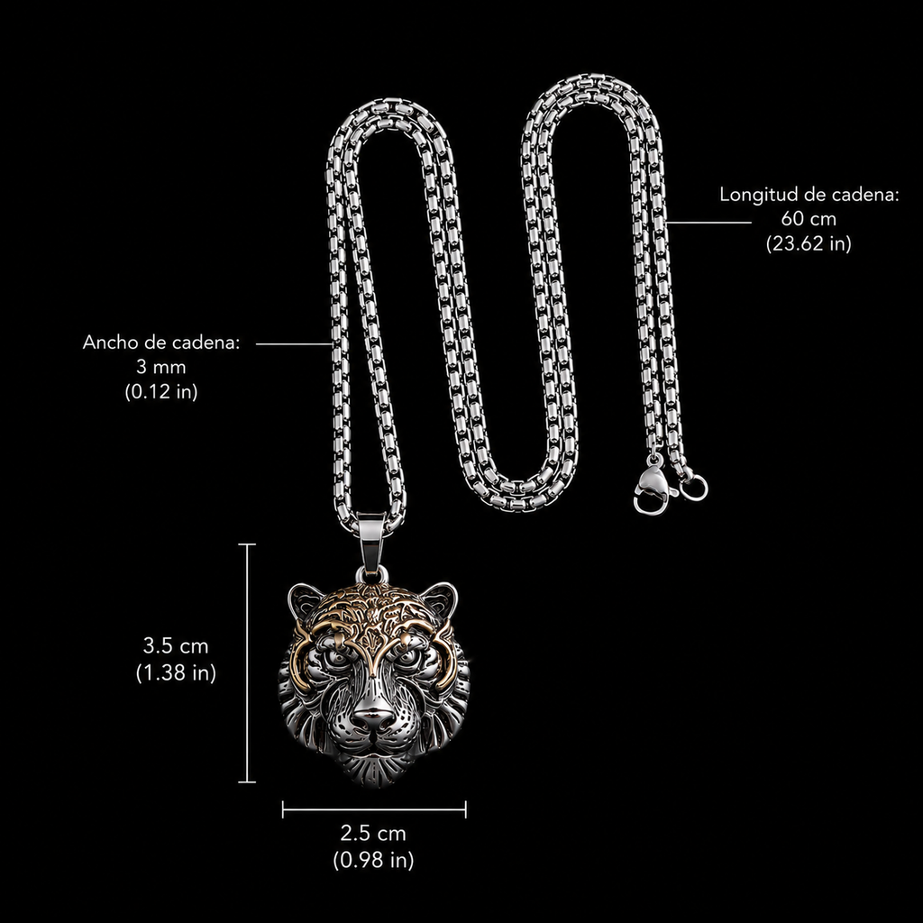 Collar Cabeza de Tigre Imperial en Acero Inoxidable para Hombre