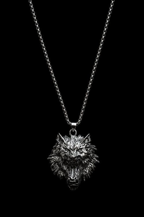 Collar Cabeza de Lobo Imperial en Acero Inoxidable para Hombre