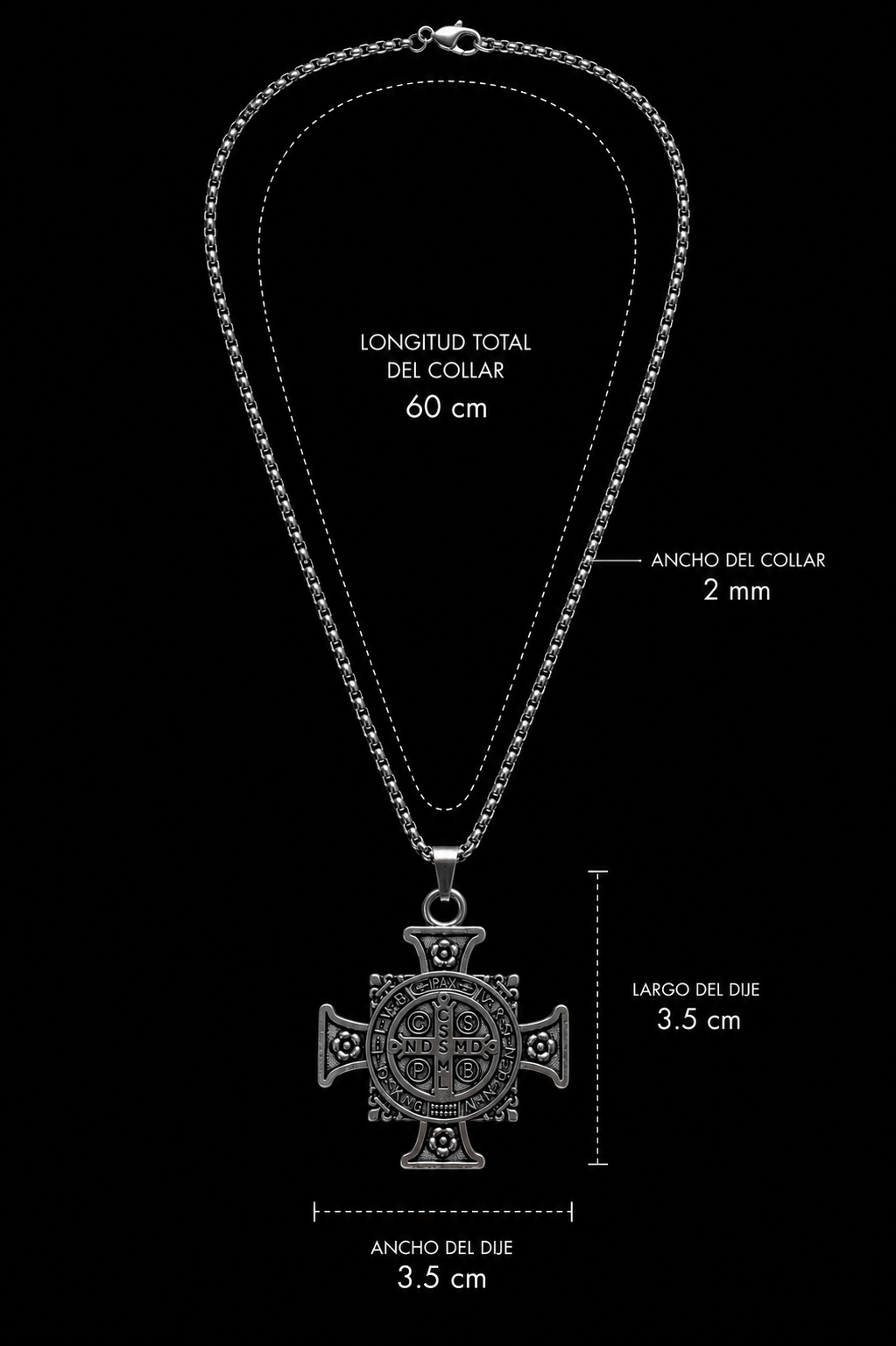 Collar Cruz de San Benito en Acero Inoxidable | Luno Shop