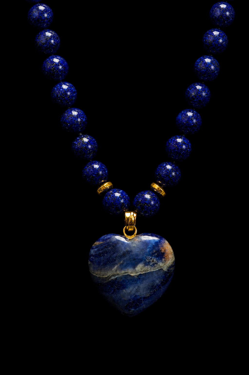 Collar Corazón de Lapislázuli Natural con Cuentas de Piedra | Luno Shop