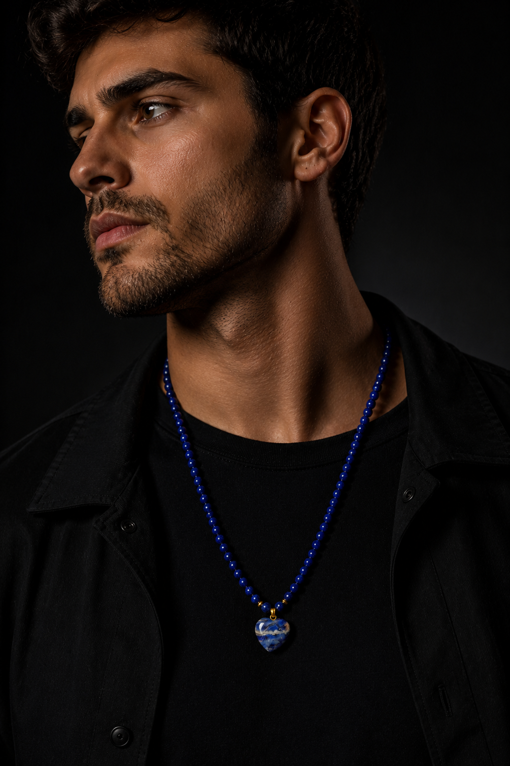 Collar Corazón de Lapislázuli Natural con Cuentas de Piedra | Luno Shop