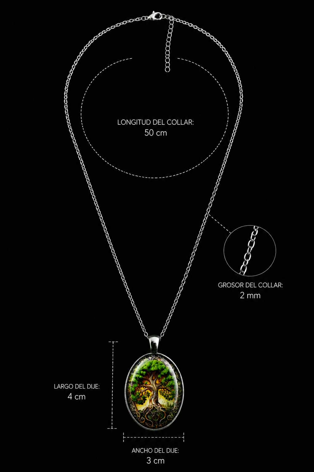 Collar Árbol de la Vida en Acero Inoxidable con Dije Ovalado | Luno Shop
